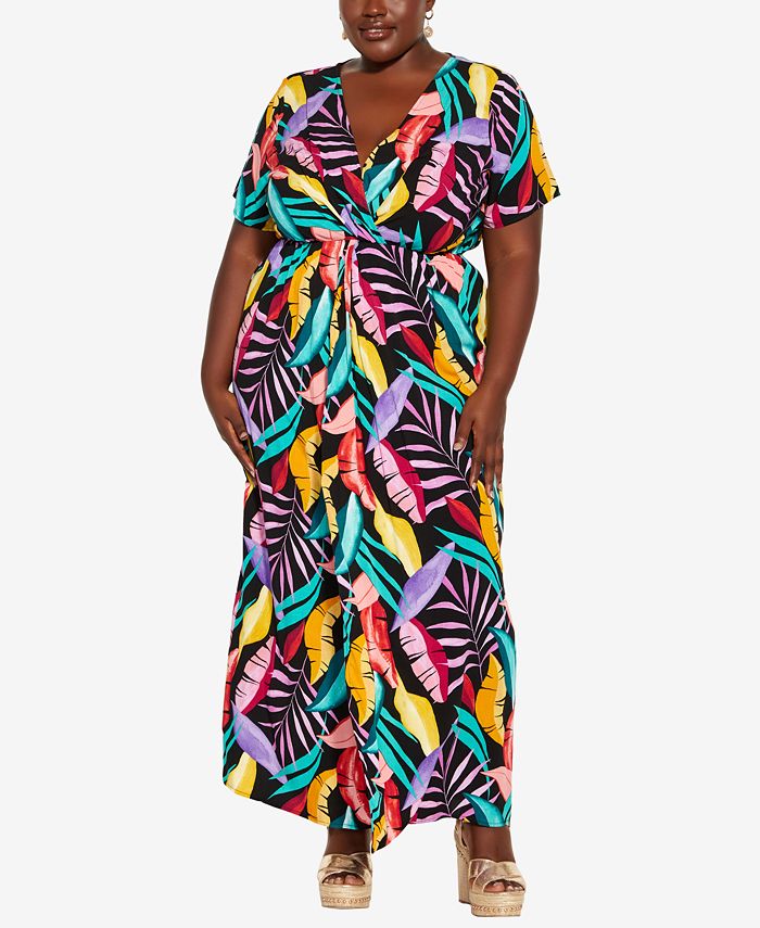 City Chic Trendy Plus Size Magic Palm Short Sleeve Maxi Dress Macy s