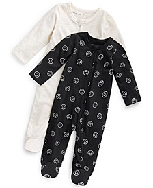 Baby Girls & Boys Smiley Splash 2-Pk. Solid & Printed Footed Coveralls, Created for Macy's 