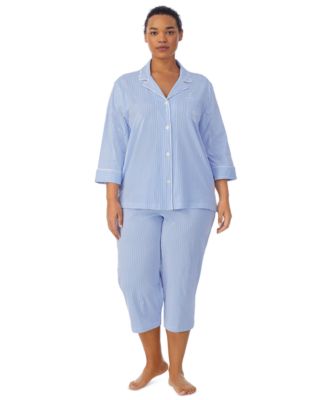 Lauren Ralph Lauren - Plus Size Button-Front Top and Pants Pajama Set