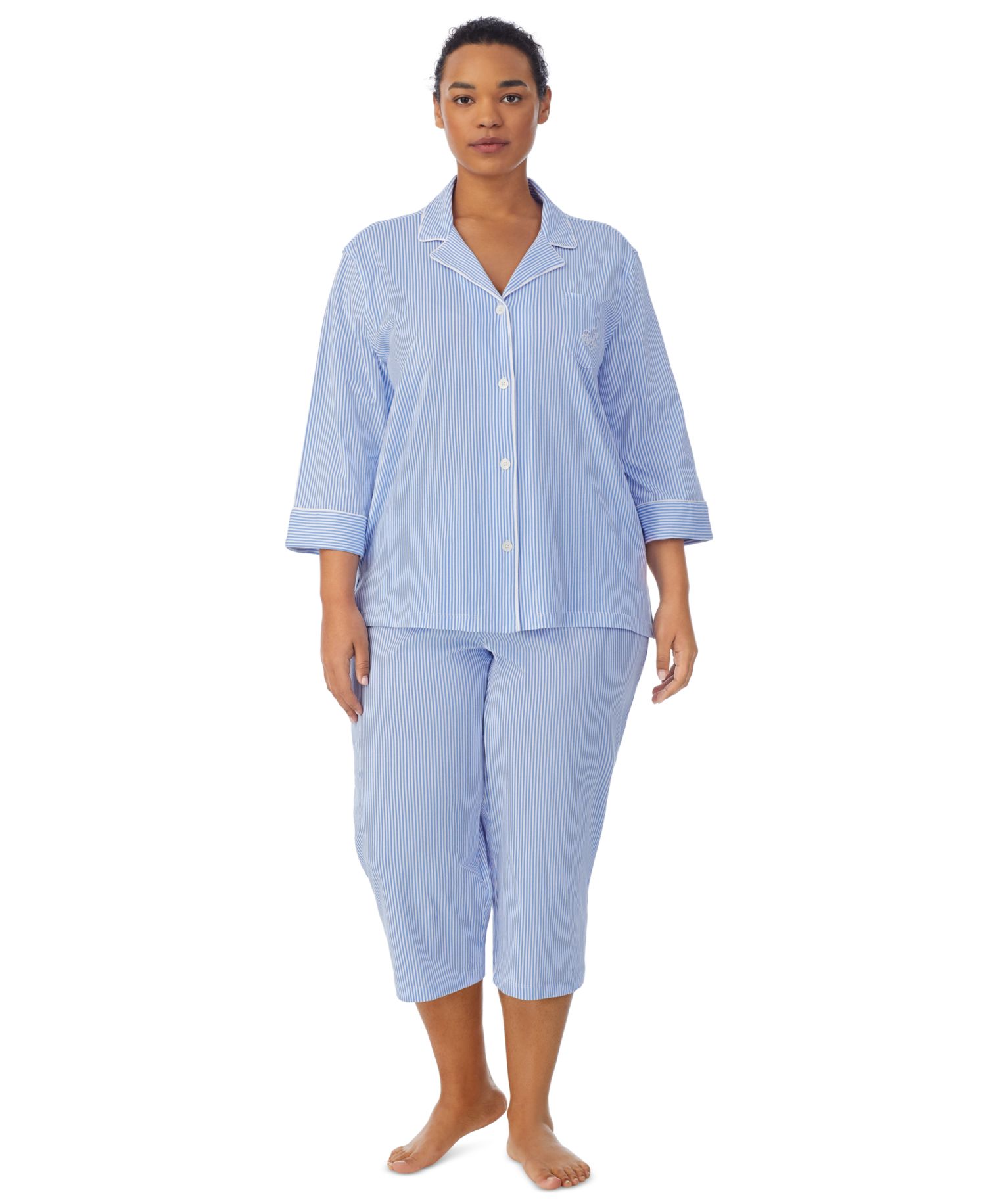Plus Size Button-Front Top and Pants Pajama Set