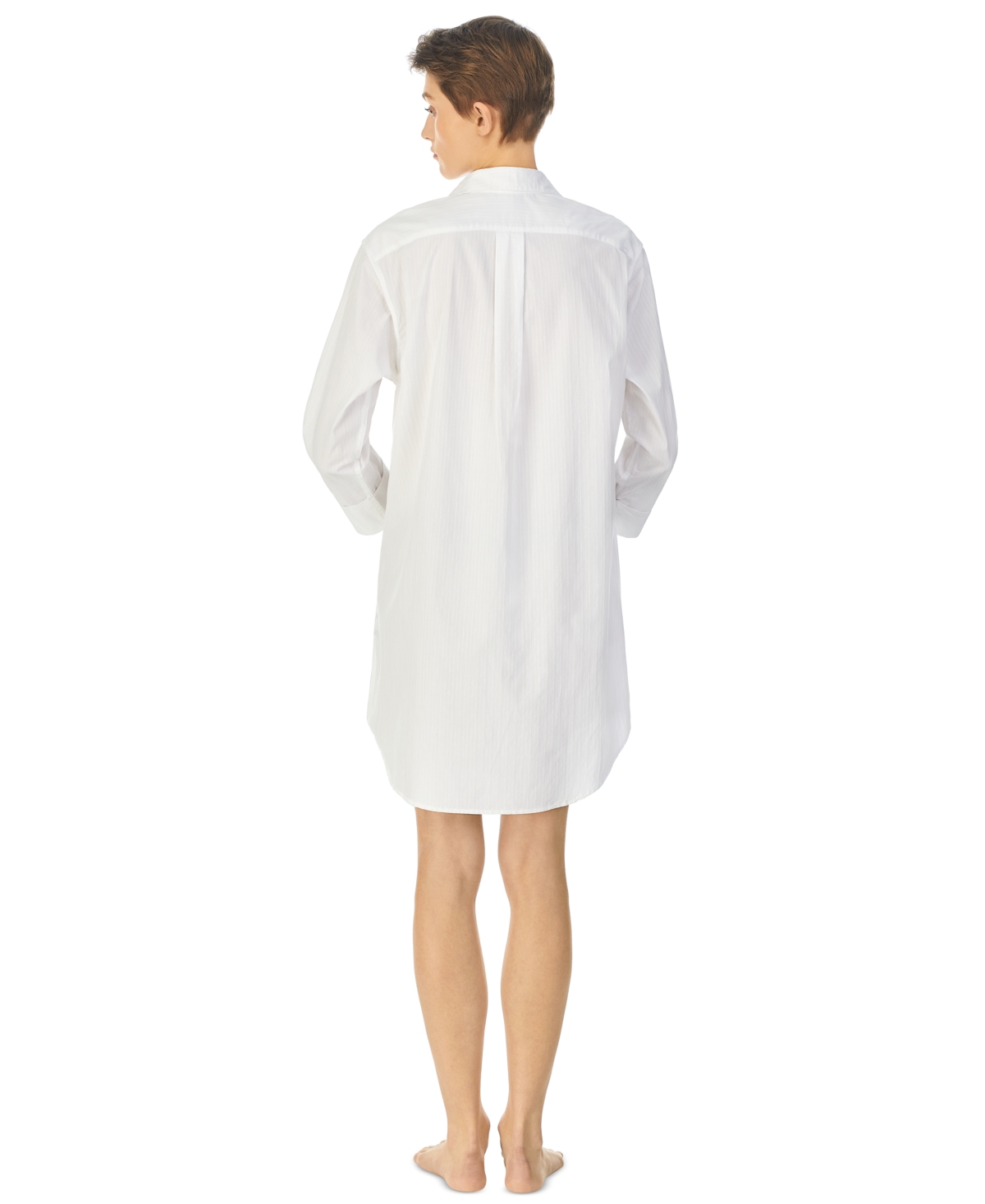 Shop Lauren Ralph Lauren Roll-cuff Sleepshirt Nightgown In White