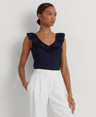 Lauren Ralph Lauren Ruffle-Trim Cotton Sleeveless Top - Macy's