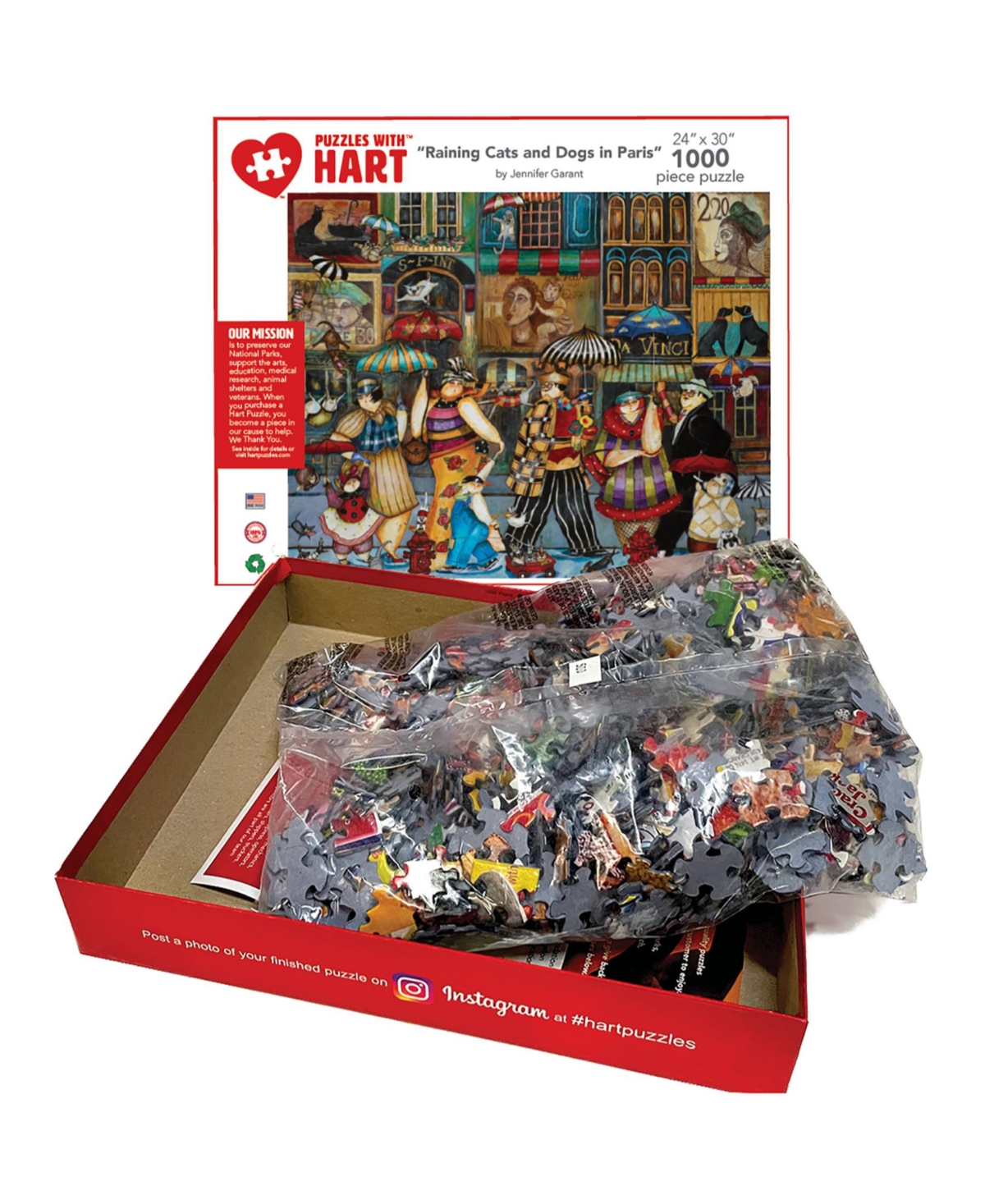 HART PUZZLES RAINING CATS AND DOGS IN PARIS 24" X 30" BY JENNIFER GARANT SET, 1000 PIECES 