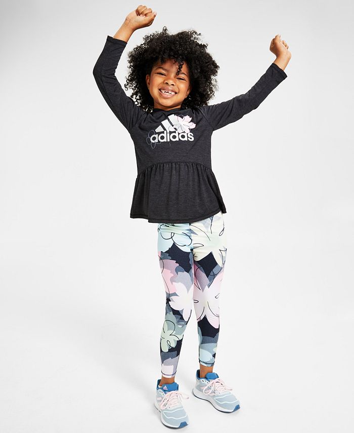 adidas Toddler & Little Girls Hooded Peplum Top & Printed Leggings Set & Reviews - Activewear - Kids -