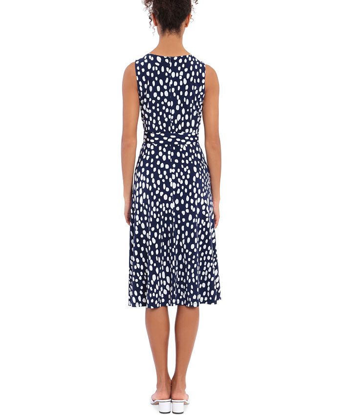 London Times Petite Pleated-Neck Belted Dress - Macy's