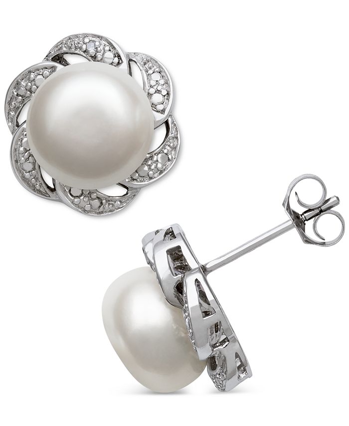 Belle de Mer Cultured Freshwater Button Pearl 9mm Diamond