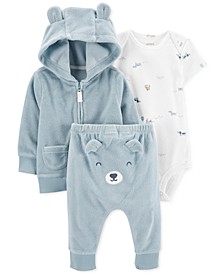 Baby Boys 3-Pc. Bear Bodysuit, Cardigan & Pants Set