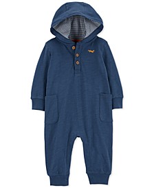 Baby Boys Blue Hooded Cotton Jumpsuit
