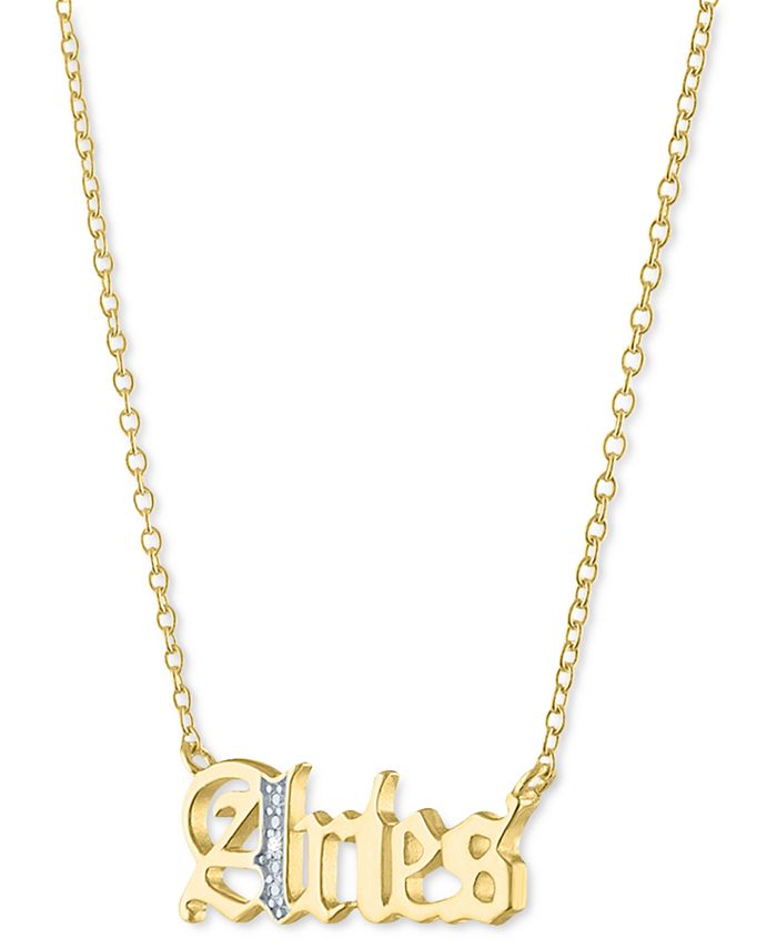Diamond Accent Zodiac Name 18 Pendant Necklace in Sterling Silver or 14k Gold Plated Sterling Silver