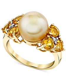 Cultured Golden South Sea Pearl (10mm), Citrine (1-3/4 ct. t.w.) & Diamond Accent Ring in 10k Gold