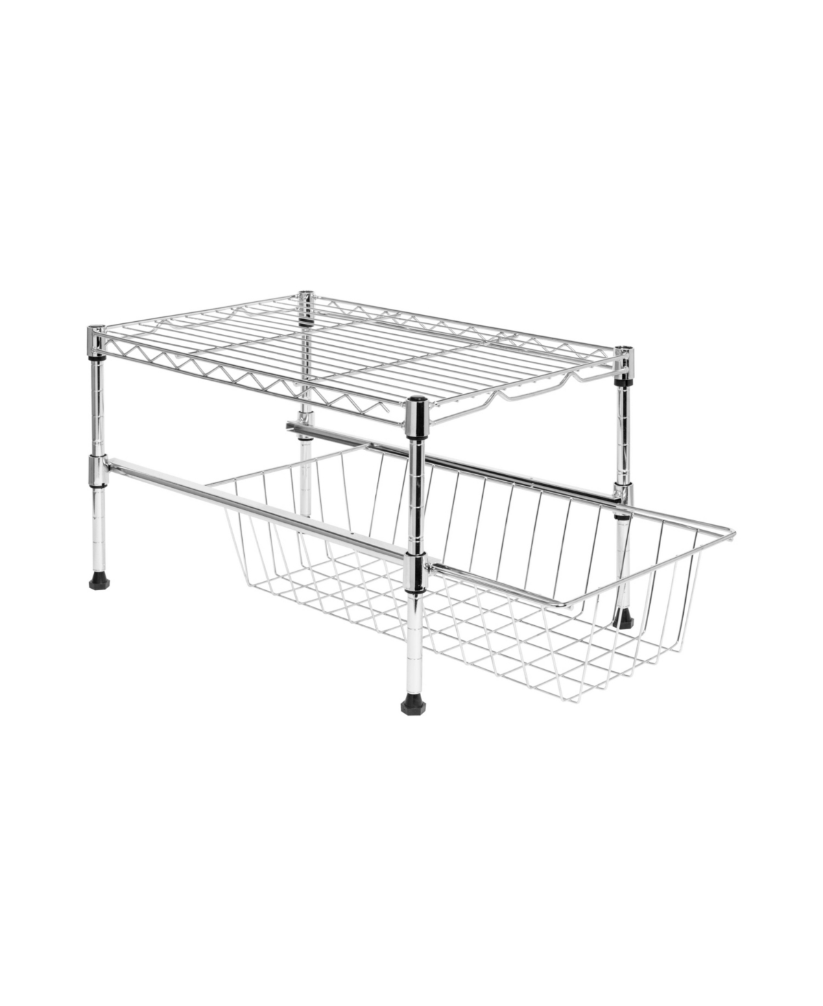 Honey Can Do Cabinet Organizer With Adjustable Shelf And Pull-out Basket In Chrome