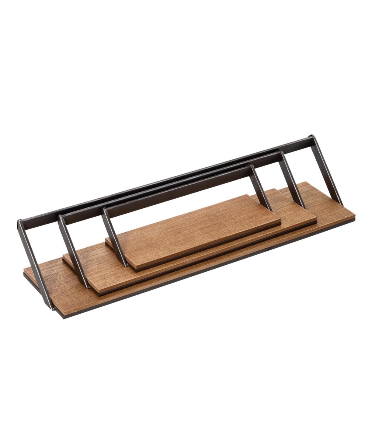 Floating Decorative Metal and Wood Wall Shelf, Set of 3