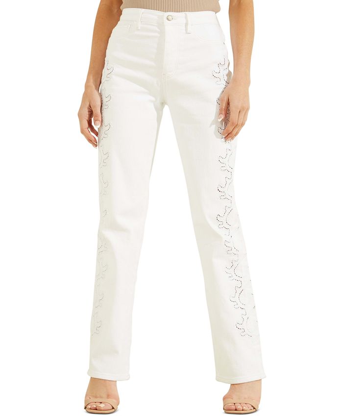 GUESS Women s Embroidered Straight Leg Jeans Macy s