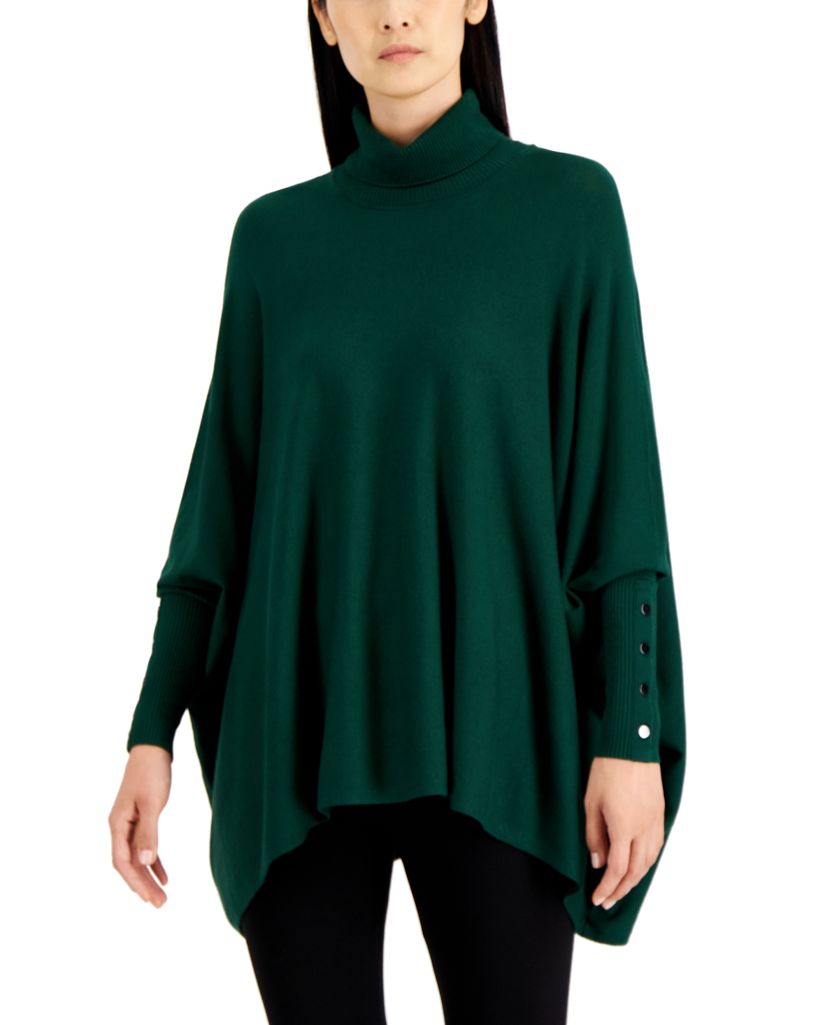 Alfani Petite Turtleneck Poncho Sweater, Created for Macy's - Cedar Balsam