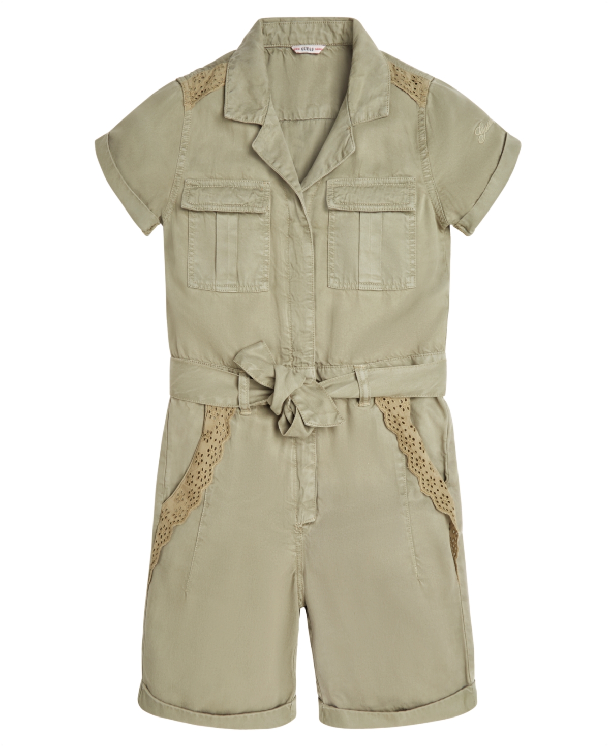 Guess Big Girls Lightweight Tencel Short Sleeves Romper In Green