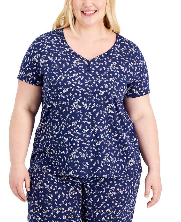 Charter Club Plus Size Cotton Essentials Pajama Set, Created for Macy's