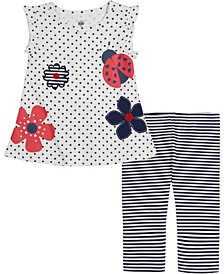 Baby Girls Polka-Dot Floral Tunic and Striped Capri Leggings, 2 Piece Set