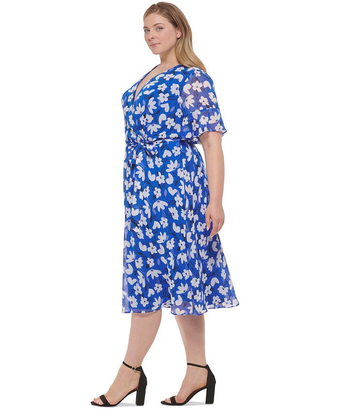 DKNY Plus Size Floral-Print Faux-Wrap Dress - Macy's