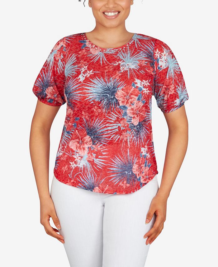 Ruby Rd. Petite Size Hibiscus Puff Sleeve Top - Macy's