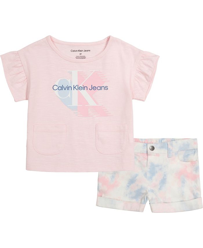 Calvin Klein baby-girls 2 Pieces Shorts Set, White/Blue Denim Strips, 6X :  : Clothing, Shoes & Accessories