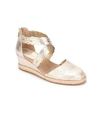 Kenneth Cole Reaction Women's Clo x Band Laser Strappy Espadrille Wedge Sandals Women's Shoes Soft Gold-Tone
