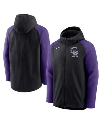 Men's Black, Purple Colorado Rockies Authentic Collection Performance Raglan Full-Zip Hoodie