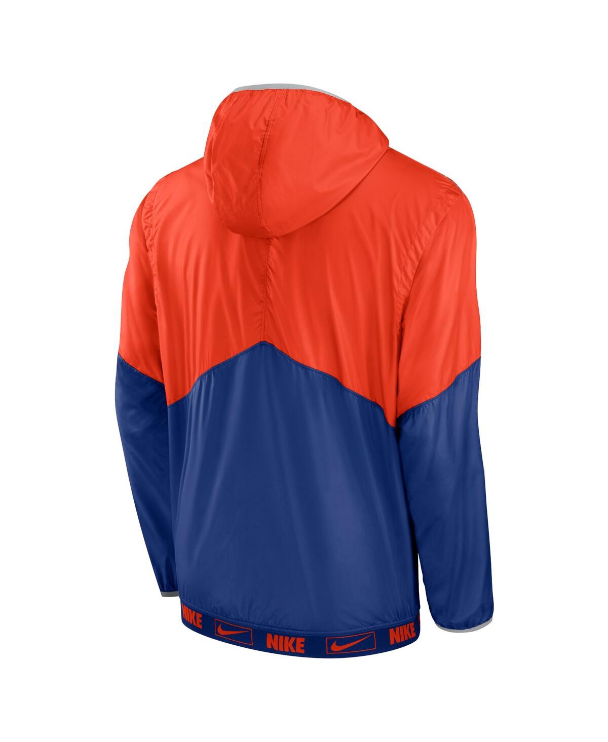 Shop Nike Men's  Orange And Royal New York Mets Overview Half-zip Hoodie Jacket In Orange,royal