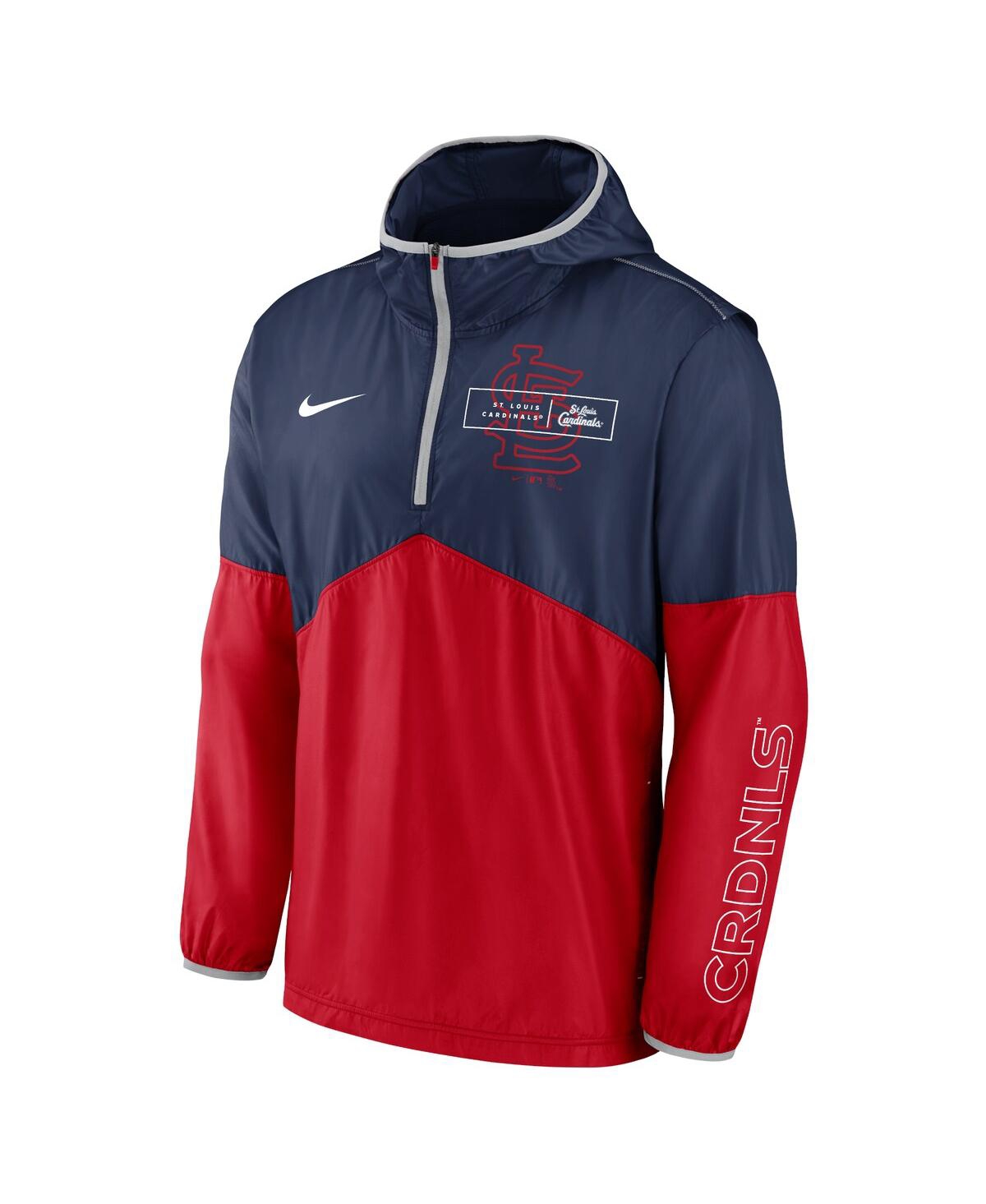 Shop Nike Men's  Navy And Red St. Louis Cardinals Overview Half-zip Hoodie Jacket In Navy,red