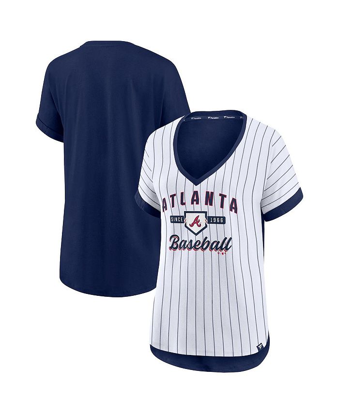 Fanatics Women's Branded White and Navy Atlanta Braves Iconic Noise Factor  Pinstripe V-Neck T-shirt - Macy's