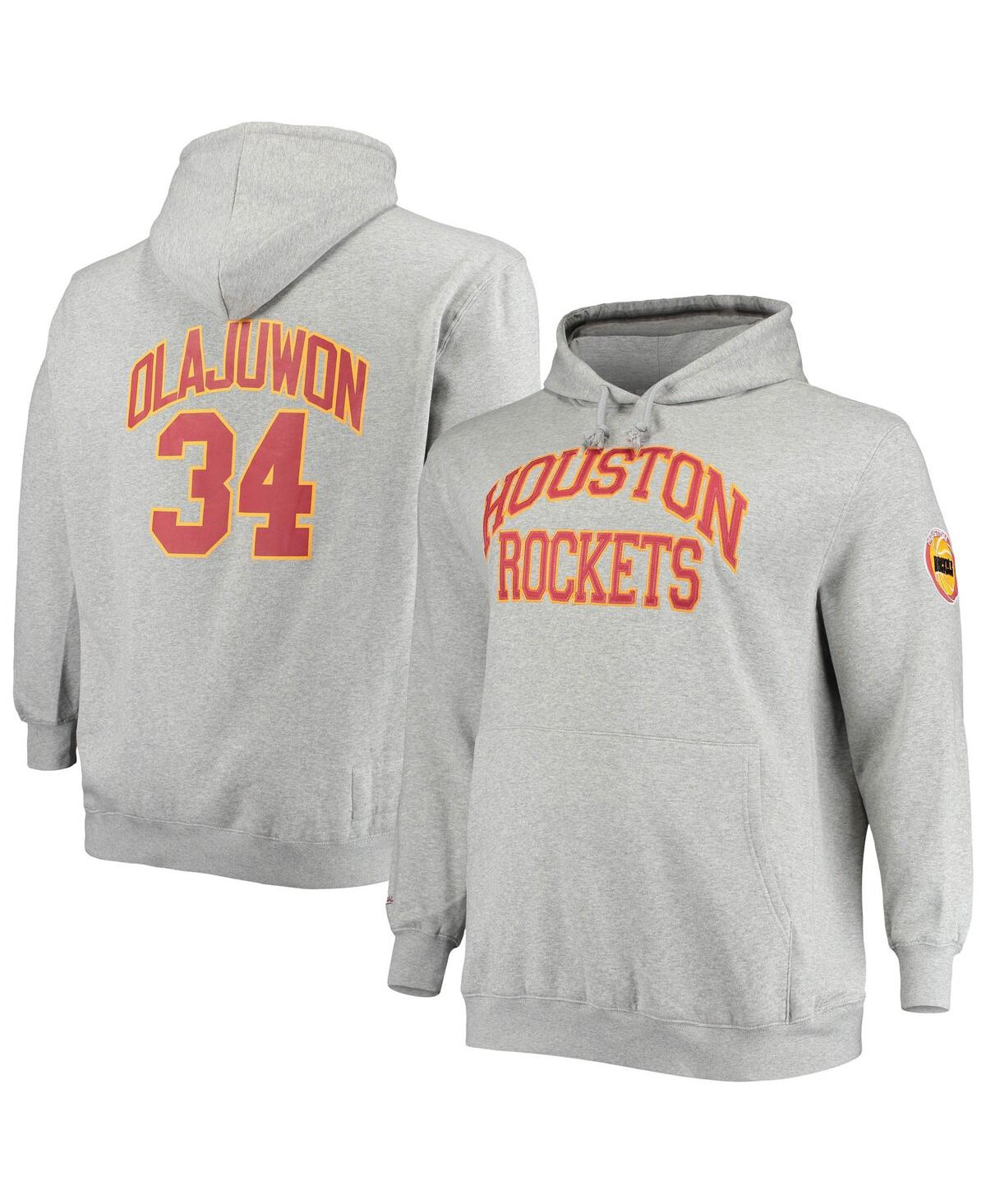 Mitchell & Ness Hakeem Olajuwon Heathered Gray Houston Rockets Big & Tall Name & Number Pullover Hoo In Heathered Gray