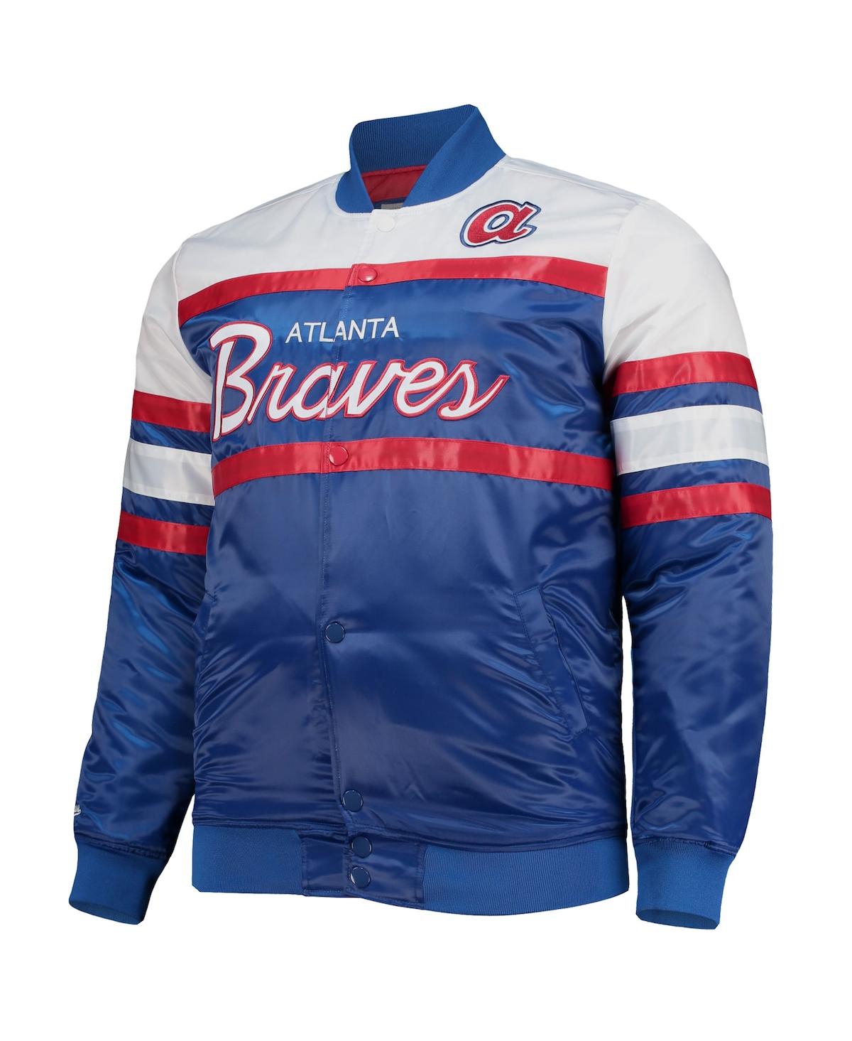 Mitchell & Ness Men's  Navy, Red Atlanta Braves Big And Tall Coaches Satin Full-snap Jacket In Navy,red