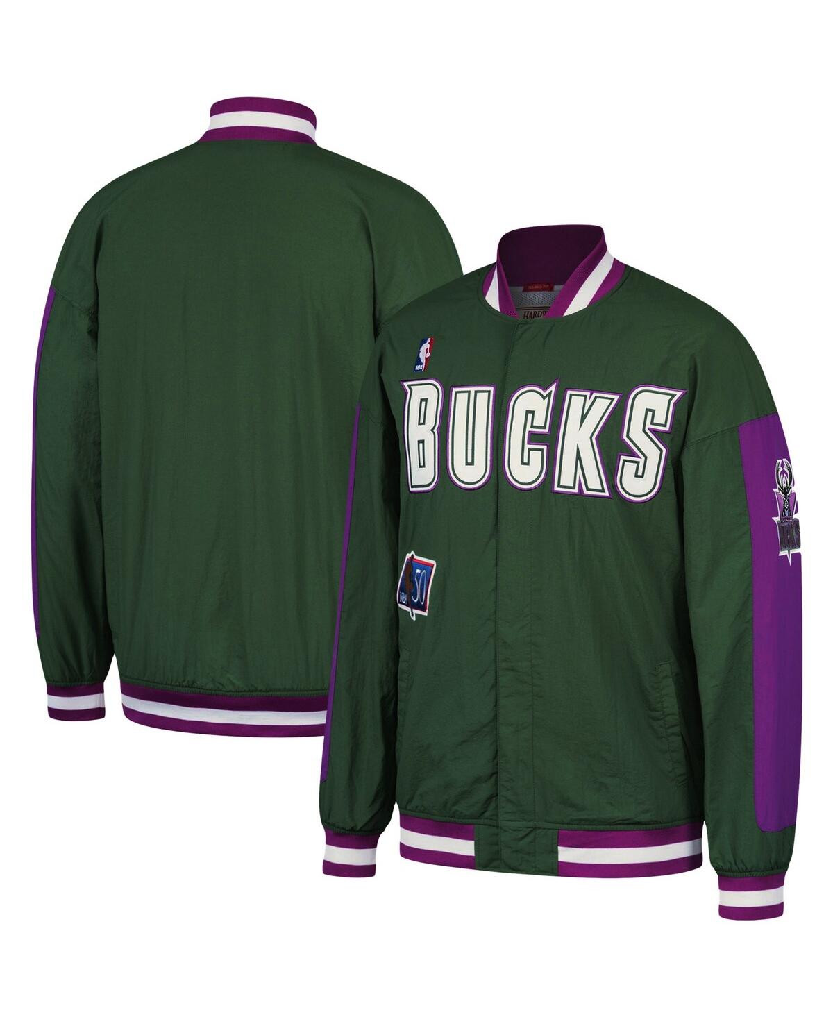 Mitchell & Ness Men's  Hunter Green Milwaukee Bucks Hardwood Classics Authentic Warm-up Full-snap Jac In Green