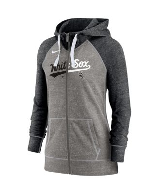 Women's Heathered Charcoal and Heathered Black Chicago White Sox Split Wordmark Gym Vintage-Like Raglan Slub Full-Zip Hoodie