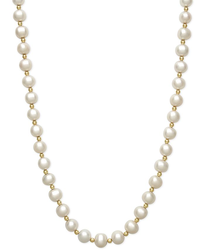 Belle de Mer - Cultured Freshwater Pearl (7-1/2mm) and Bead Necklace in 14k Gold