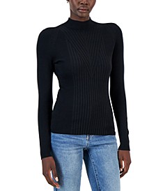 Women's Mock Neck Knit Ribbed Sweater, Created for Macy's