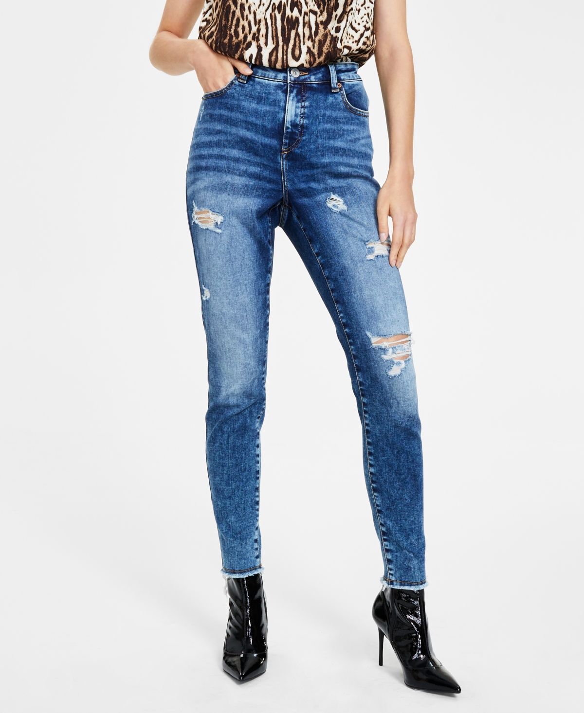  Inc International Concepts Women's High-Rise Destructed Skinny Jeans, Created for Macy's