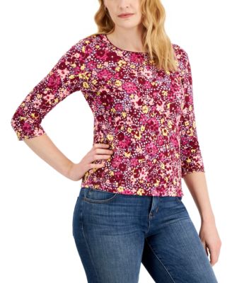 Karen Scott - Petite Camo Fleur Top