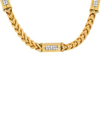 Men's 18k Gold Plated Stainless Steel Wheat Chain and Simulated Diamonds Link Necklace