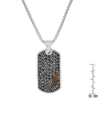 Men's Stainless Steel Simulated Diamonds and Tiger Eye Dog Tag Pendant