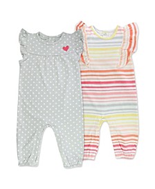 Baby Girls Stripes Dots Coveralls, Pack of 2