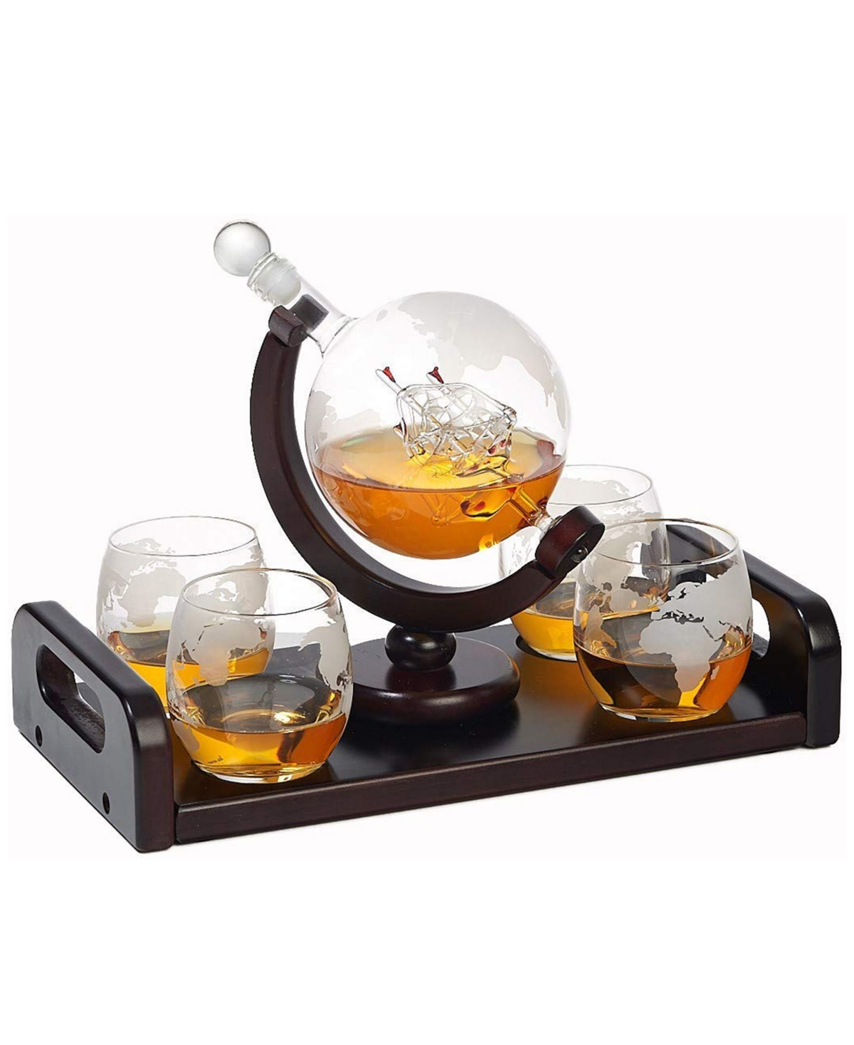 Bezrat Globe Whisky Decanter Gift Set With Glasses And Tray, 6 Pieces In Clear