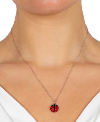 Giani Bernini Crystal Ladybug 18" Pendant Necklace in Sterling Silver, Created for Macy's