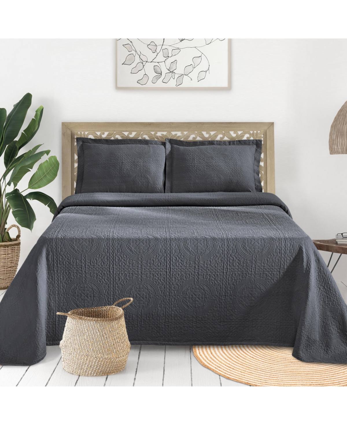 Superior 100% Cotton Fleur De Lis Medallion All-Season 3-Piece Coverlet Set,