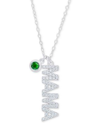 Macy's - Blue Topaz (1/2 ct. t.w.) & Cubic Zirconia Bezel Stone & Mama 18" Pendant Necklace in Sterling Silver (Also in Green Quartz)