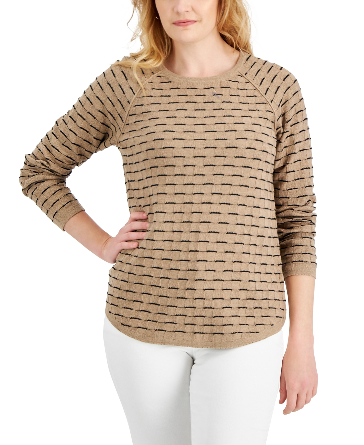 Women's Cotton Tuck-Stitch Sweater, Created for Macy's - Chestnut Heather