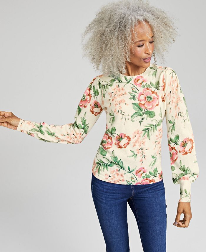 Charter Club Women's 100% Cashmere Floral Sweater, Created for Macy's -  Macy's