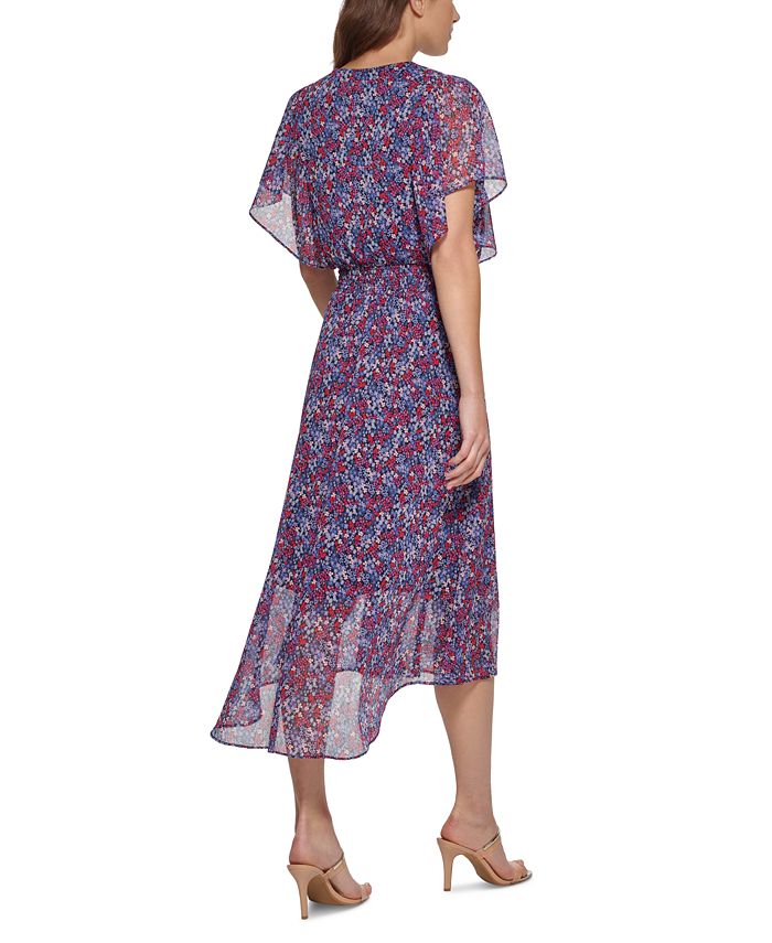 DKNY Floral-Print Smocked Midi Dress - Macy's
