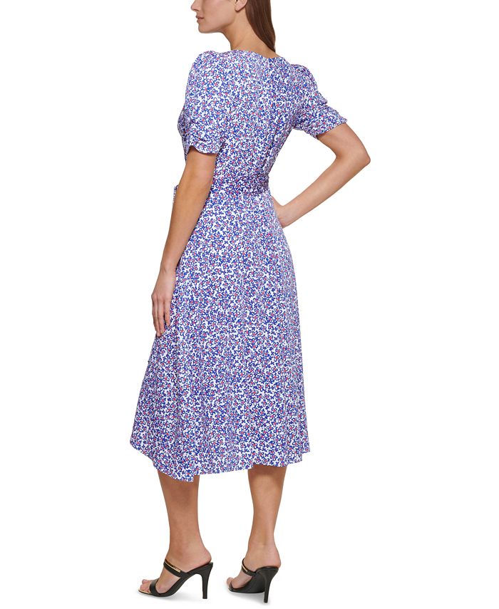 DKNY Floral-Print Ruched Faux-Wrap Dress - Macy's