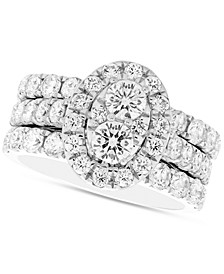 Diamond Oval Cluster 3-Pc Bridal Set (3 ct. t.w.) in 14k White Gold