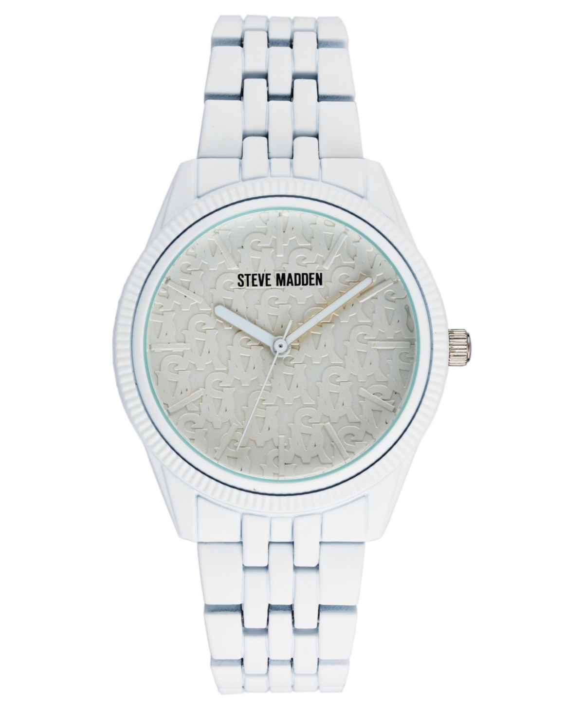 Steve Madden Women's Matte White Rubberized Link Band Watch, 36mm